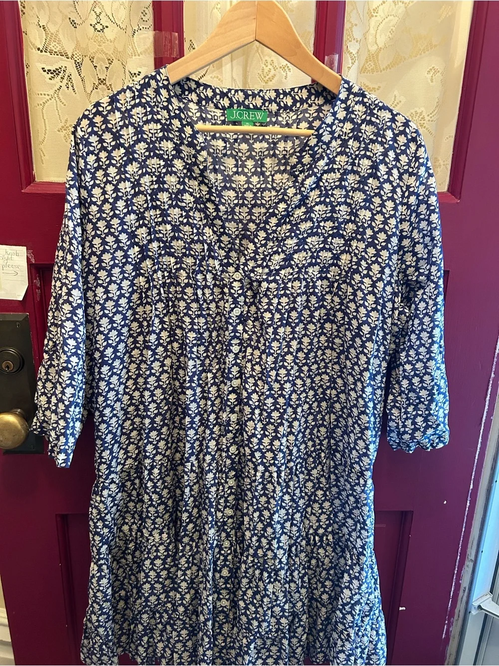 J. Crew Navy and White Floral Button-Front dress